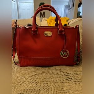 Micheal Kors Orange Saffiano Leather/Croc Textured Satchel/Purse